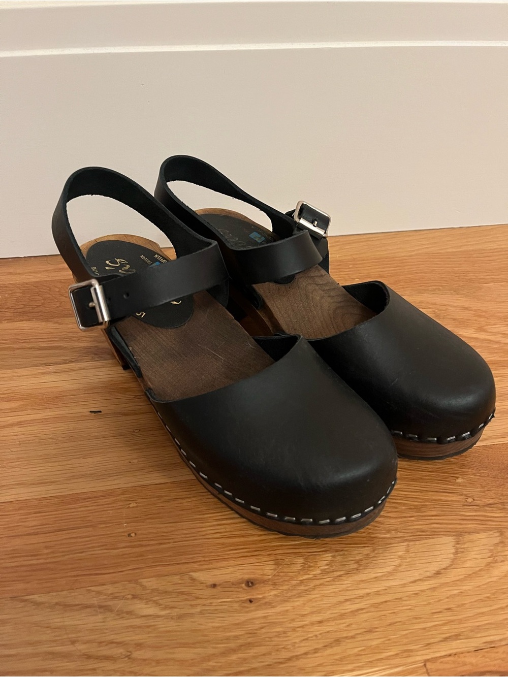 Lotta From Stockholm Black Leather Slingback Clogs 38